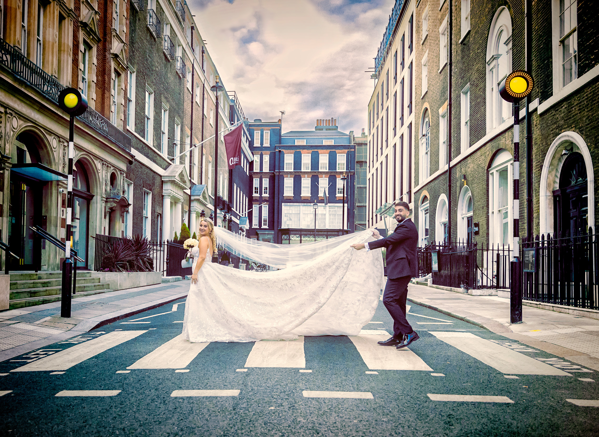 Bride-and-groom-on-crossing-Mayfair-wedding-London (listing)