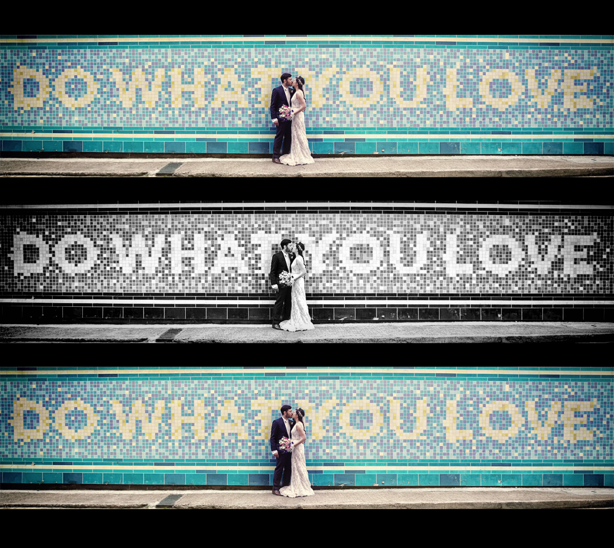 Do-what-you-love-Islington-wedding-couple-by-wall (listing)